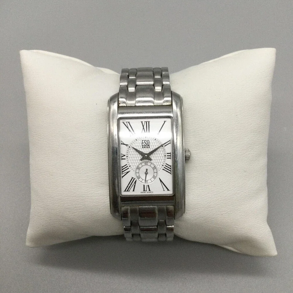 ESQ By Movado Womens Watch 23mm Tank White Dial Stainless New Battery 6